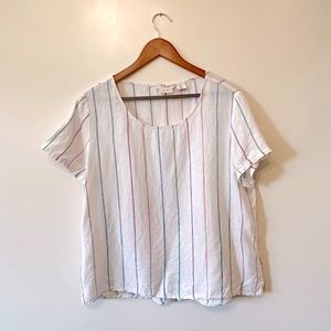 Christian Siriano striped linen short sleeve shirt
